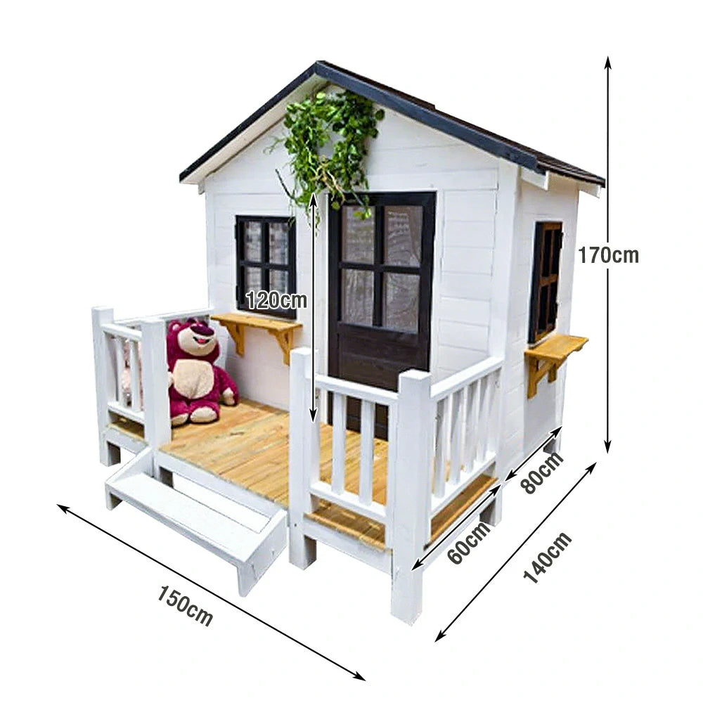PAWORA Luxury Wooden Dog Villa Pet House for Medium & Large Dogs - Durable Pine Structure, Spacious Outdoor Design - White