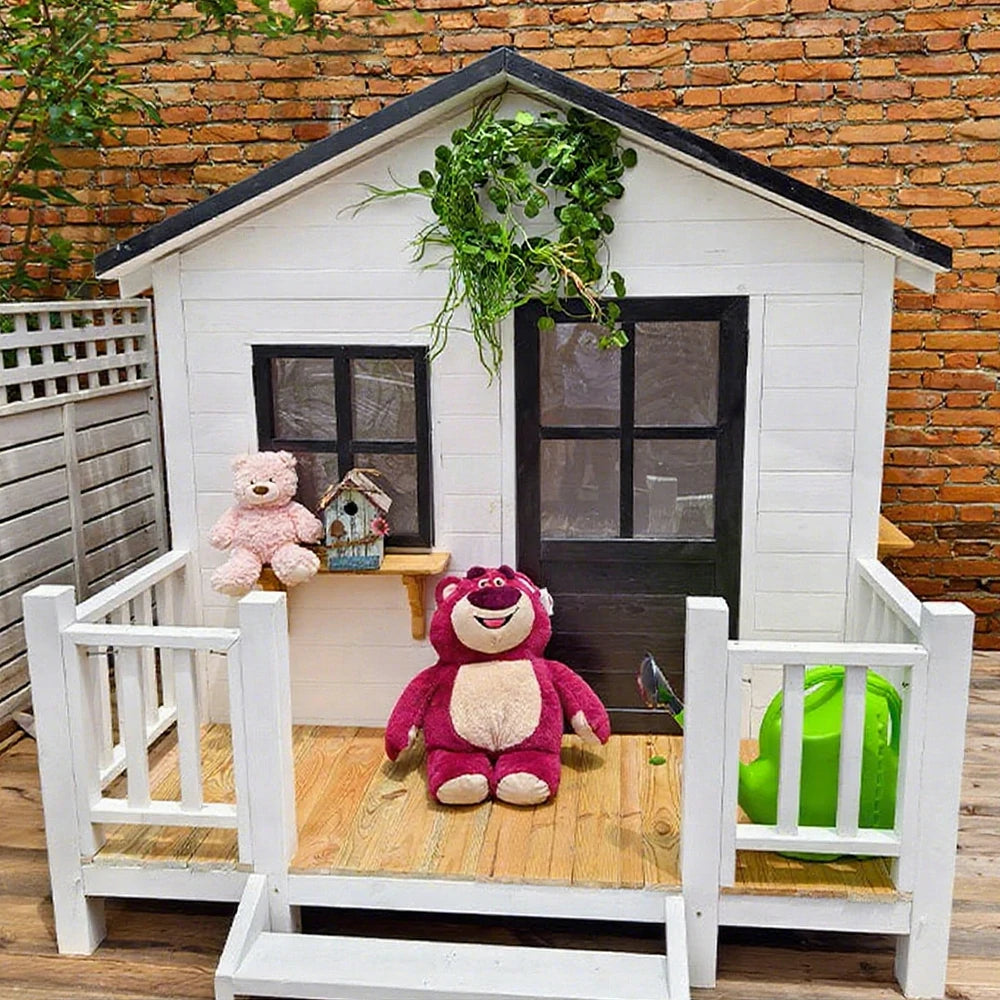 PAWORA Luxury Wooden Dog Villa Pet House for Medium & Large Dogs - Durable Pine Structure, Spacious Outdoor Design - White