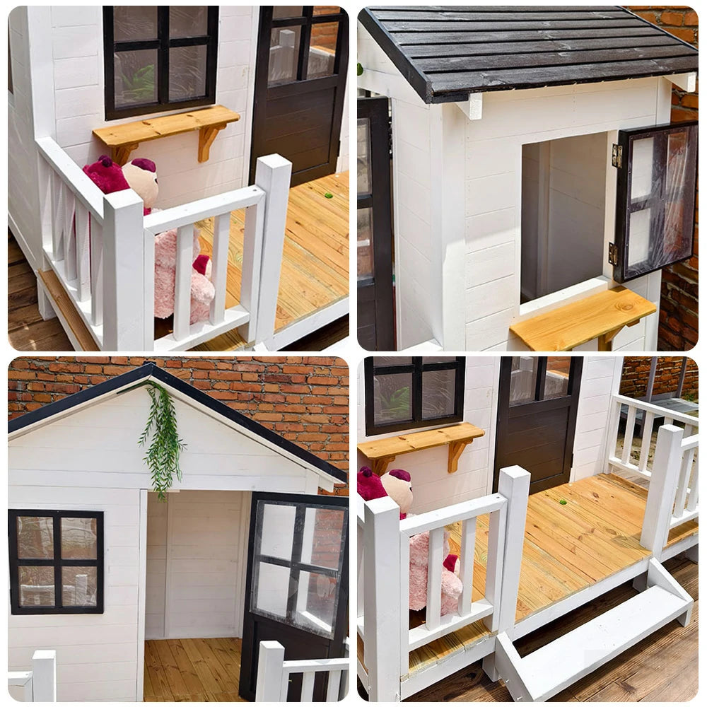 PAWORA Luxury Wooden Dog Villa Pet House for Medium & Large Dogs - Durable Pine Structure, Spacious Outdoor Design - White