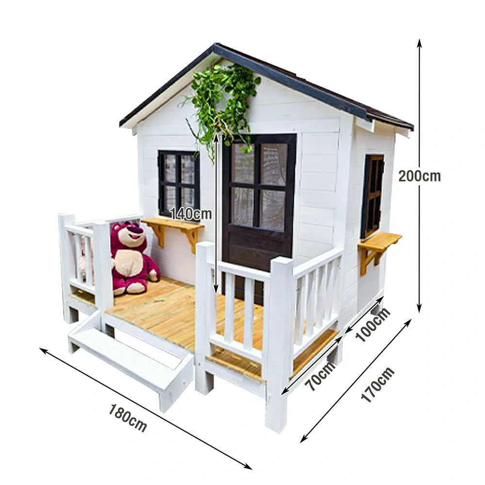 PAWORA Luxury Wooden Dog Villa Pet House for Medium & Large Dogs - Durable Pine Structure, Spacious Outdoor Design - White
