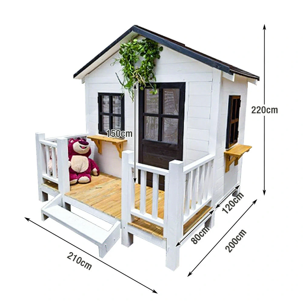 PAWORA Luxury Wooden Dog Villa Pet House for Medium & Large Dogs - Durable Pine Structure, Spacious Outdoor Design - White
