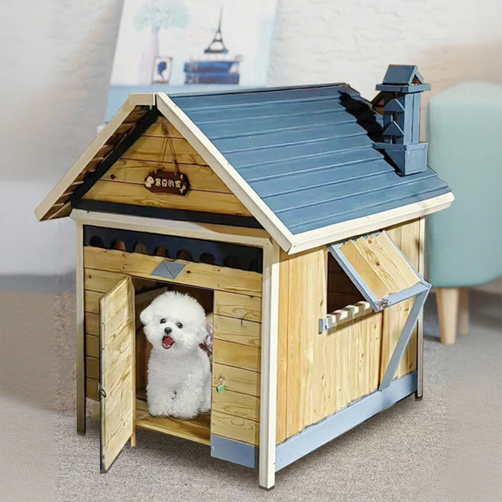 PAWORA Wooden Pet House 120×90×150cm – Durable Pine Structure, Ventilated Window & Door Design, Hand-Coated Finish for Long-Lasting Use