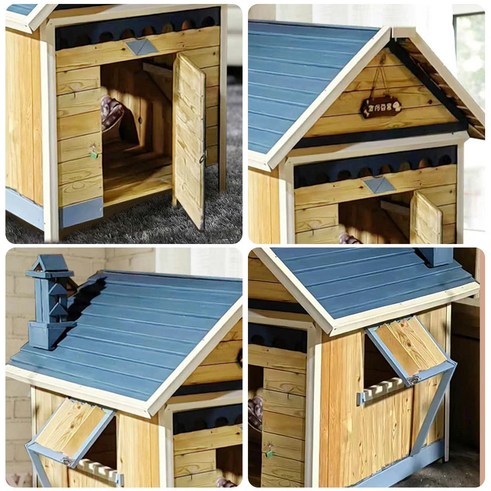 PAWORA Wooden Pet House 120×90×150cm – Durable Pine Structure, Ventilated Window & Door Design, Hand-Coated Finish for Long-Lasting Use
