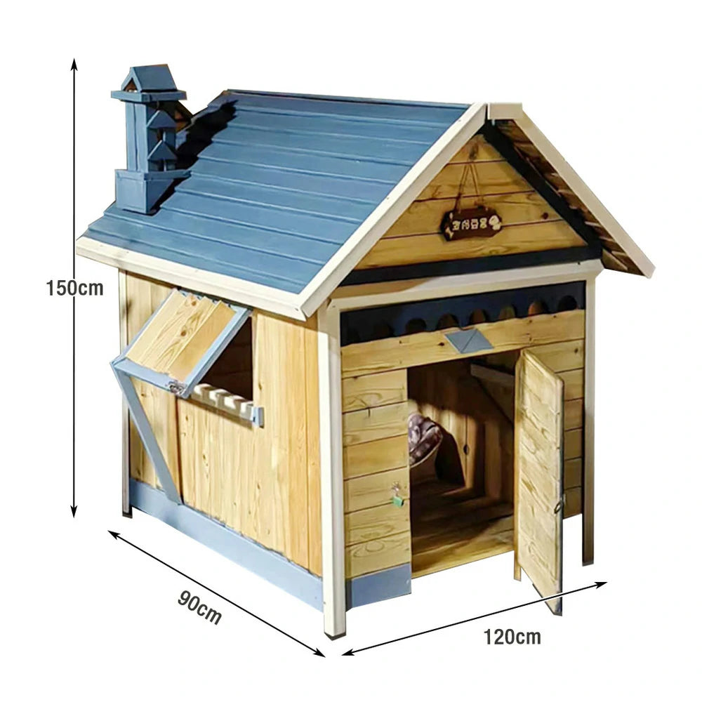 PAWORA Wooden Pet House 120×90×150cm – Durable Pine Structure, Ventilated Window & Door Design, Hand-Coated Finish for Long-Lasting Use