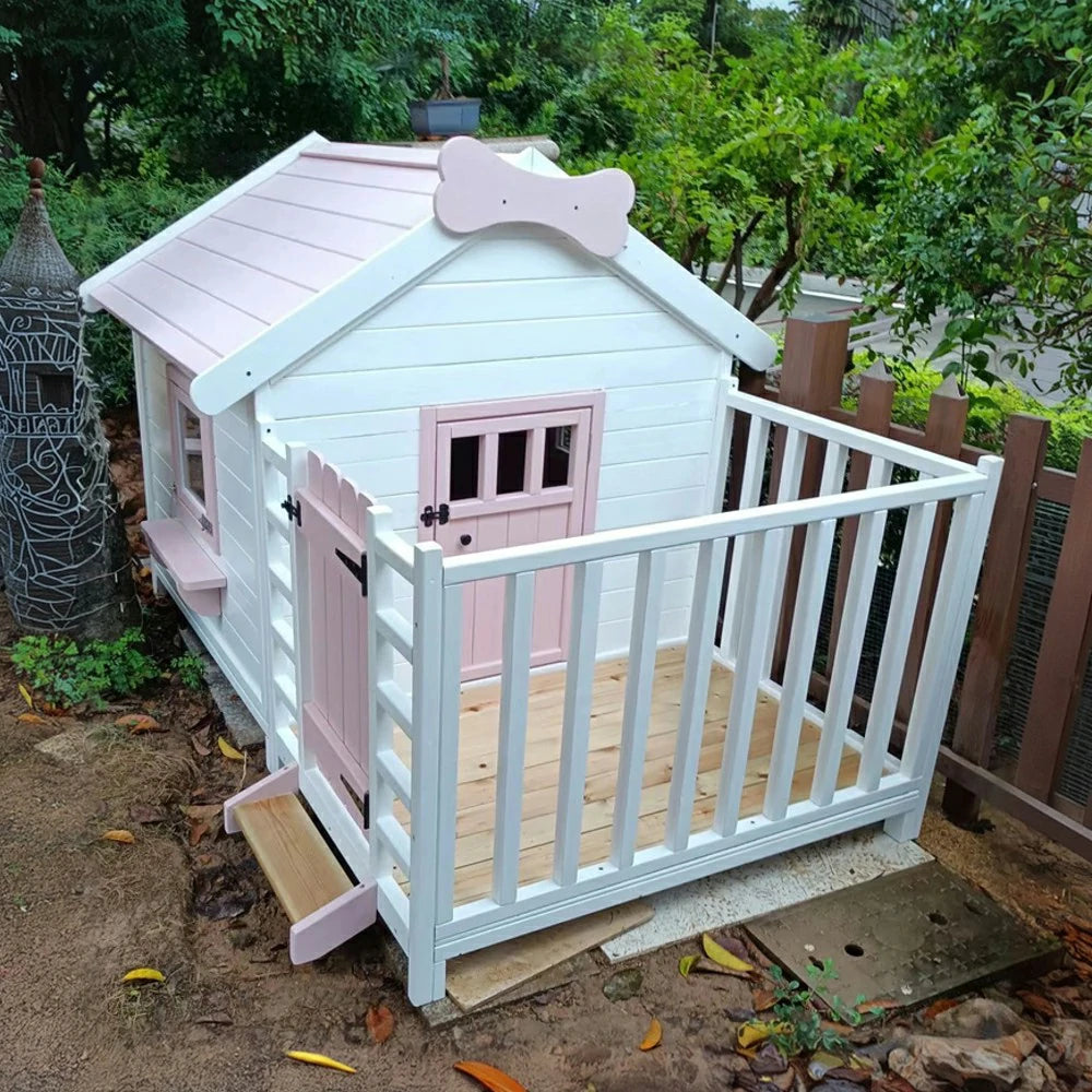 PAWORA Outdoor Wooden Cat House 150×160×140cm – Durable Pine Structure, Ventilated Windows & Doors, Eco-Friendly Paint, Spacious Design - Pink