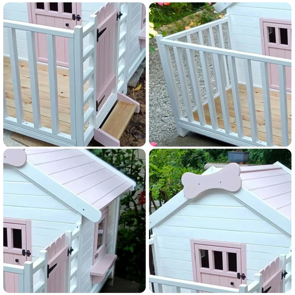 PAWORA Outdoor Wooden Cat House 150×160×140cm – Durable Pine Structure, Ventilated Windows & Doors, Eco-Friendly Paint, Spacious Design - Pink