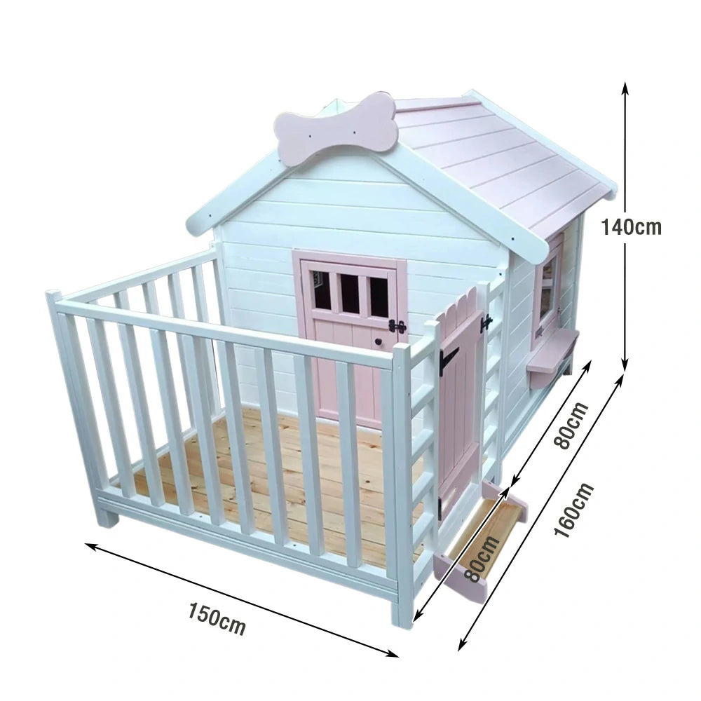 PAWORA Outdoor Wooden Cat House 150×160×140cm – Durable Pine Structure, Ventilated Windows & Doors, Eco-Friendly Paint, Spacious Design - Pink