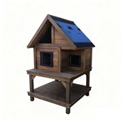 PAWORA Outdoor Cat House 130/160cm - Fir Wood, Scratch-Resistant, Moisture-Proof, Ventilated with Waterproof Roof, All-Weather Shelter - Wood