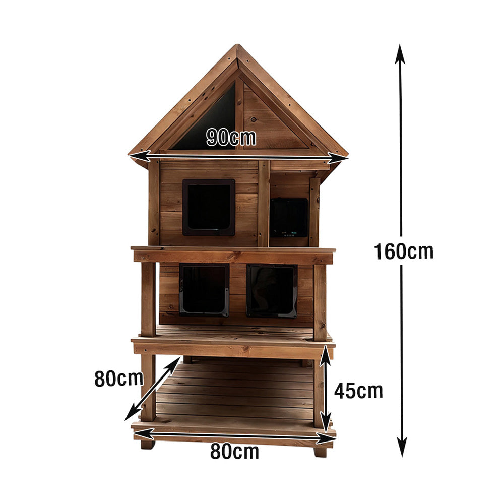 PAWORA Outdoor Cat House 130/160cm - Fir Wood, Scratch-Resistant, Moisture-Proof, Ventilated with Waterproof Roof, All-Weather Shelter - Wood