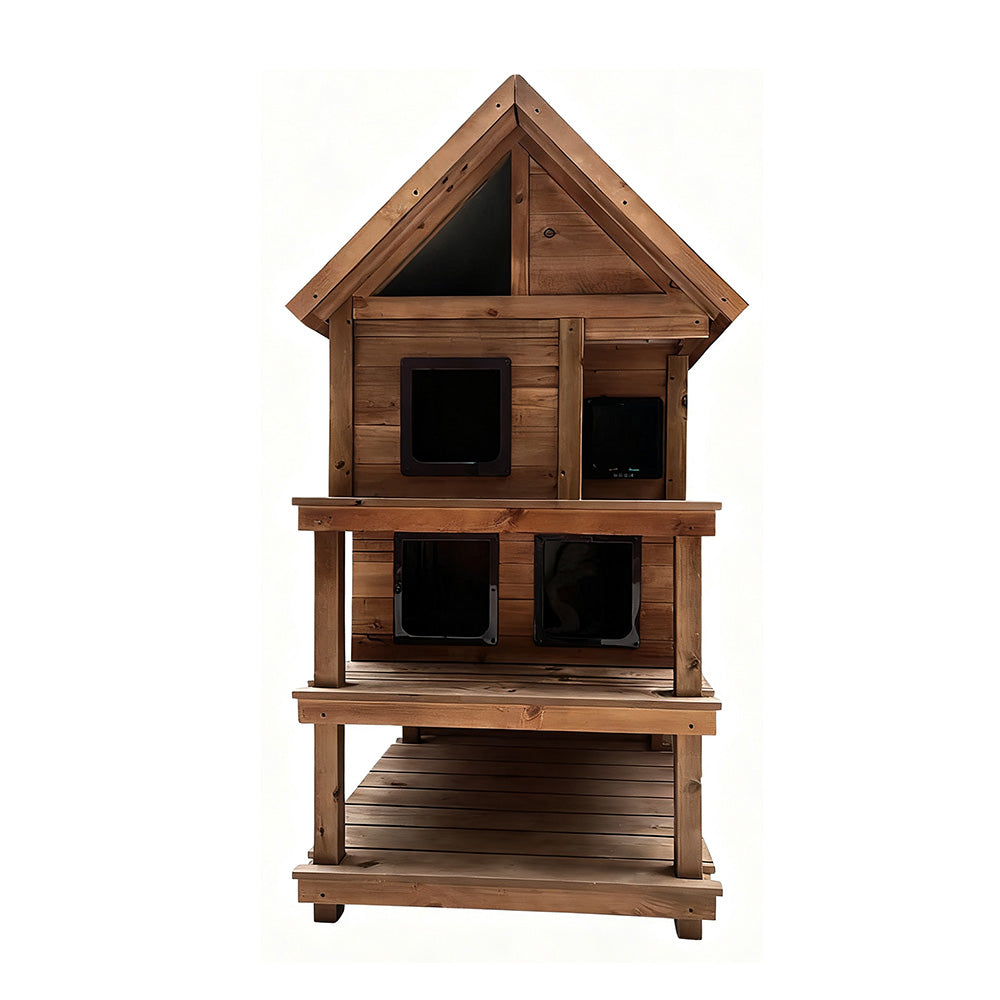 PAWORA Outdoor Cat House 130/160cm - Fir Wood, Scratch-Resistant, Moisture-Proof, Ventilated with Waterproof Roof, All-Weather Shelter - Wood