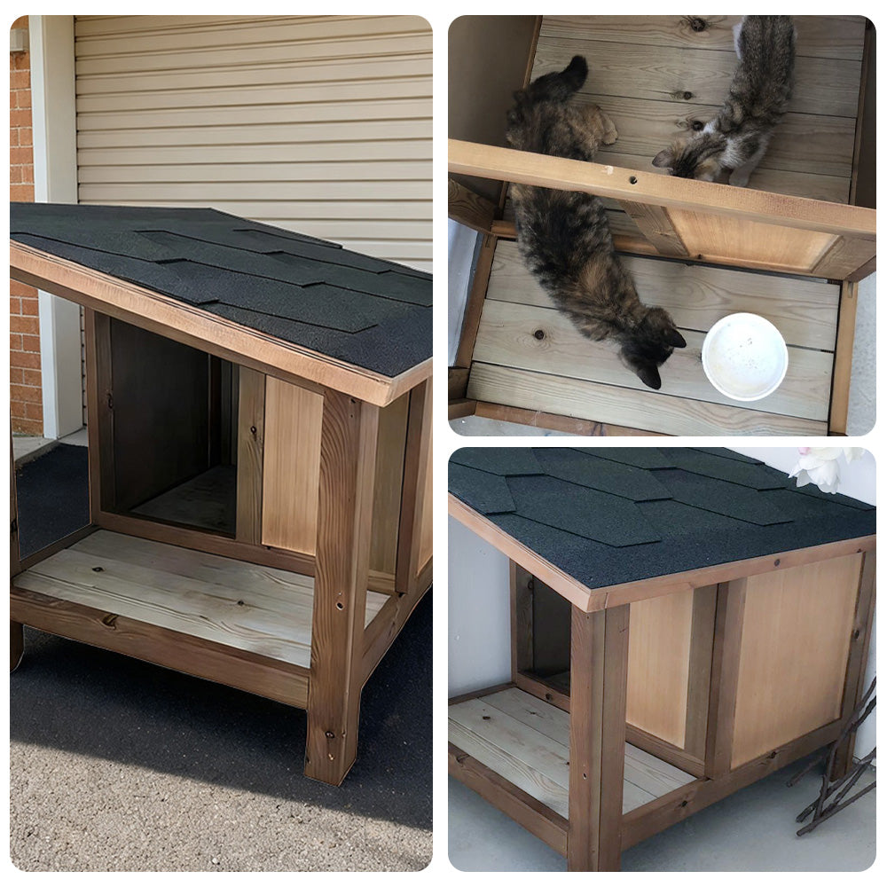 PAWORA Outdoor Cat House - Fir Wood Construction, Scratch-Resistant, Moisture-Proof, Ventilated with Waterproof Roof, All-Weather Shelter for Pets - Wood