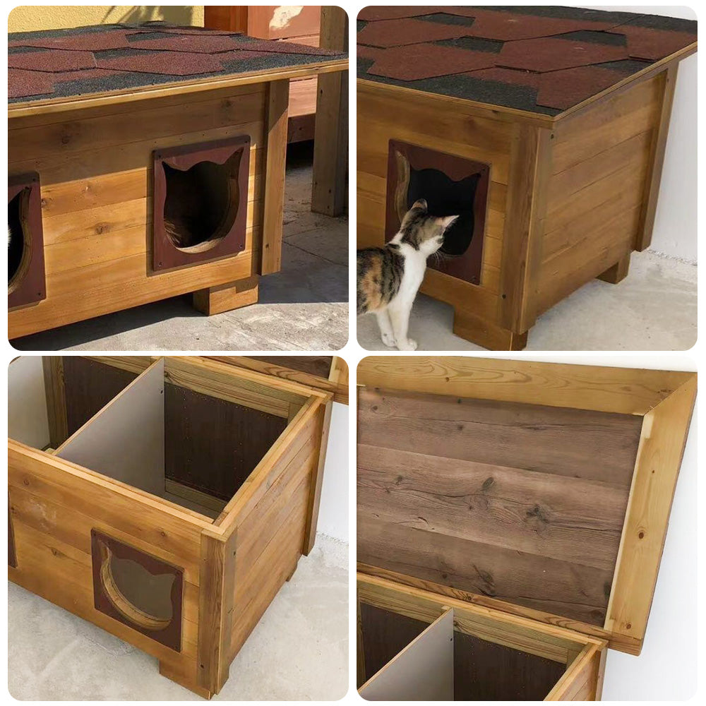 PAWORA Outdoor Cat House 100/134cm - Fir Wood, Scratch-Resistant, Moisture-Proof, Ventilated with Waterproof Roof, All-Weather Shelter - Wood