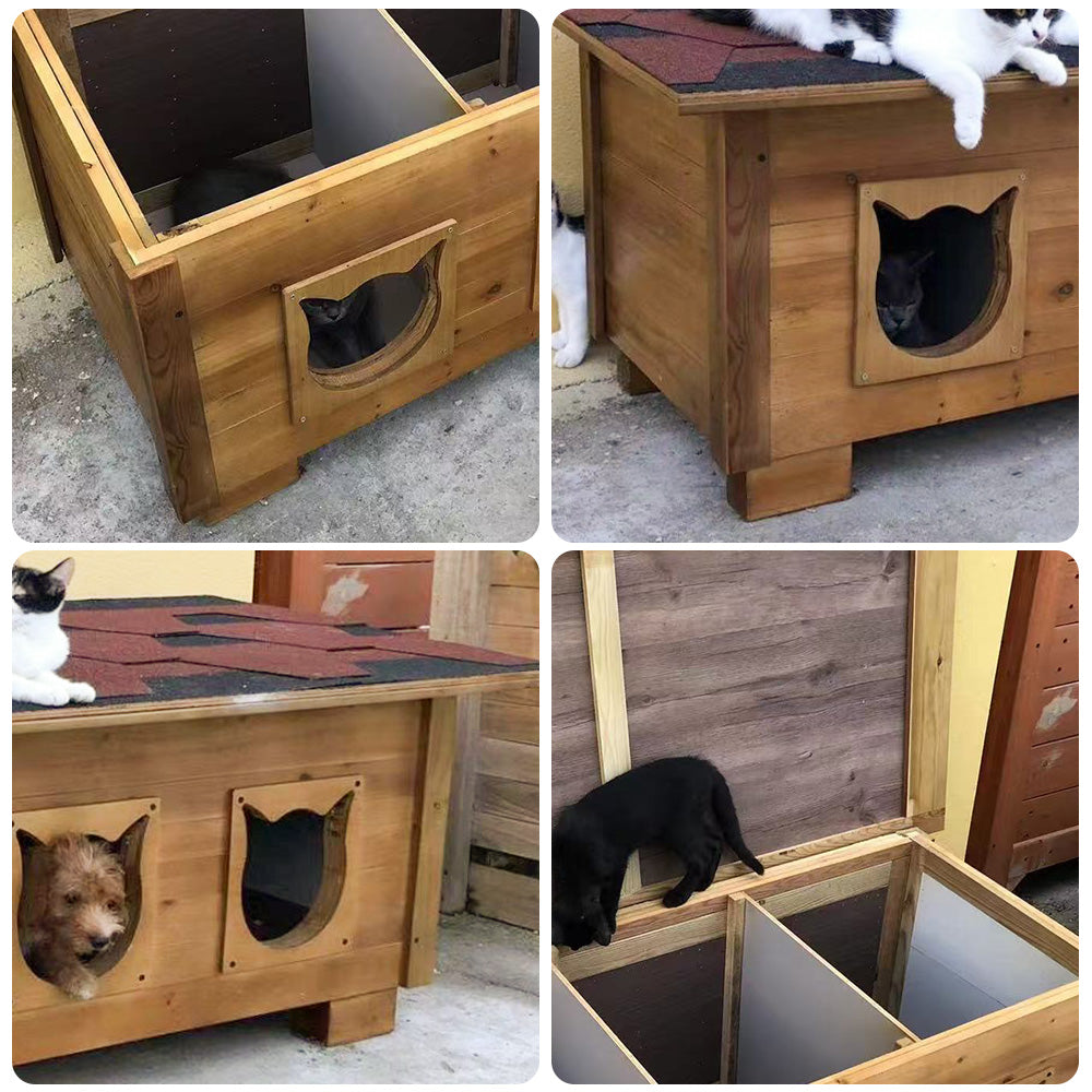 PAWORA Outdoor Cat House 100/134cm - Fir Wood, Scratch-Resistant, Moisture-Proof, Ventilated with Waterproof Roof, All-Weather Shelter - Wood