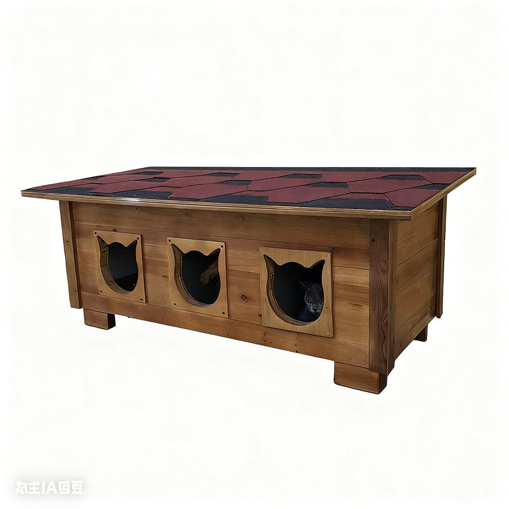 PAWORA Outdoor Cat House 100/134cm - Fir Wood, Scratch-Resistant, Moisture-Proof, Ventilated with Waterproof Roof, All-Weather Shelter - Wood