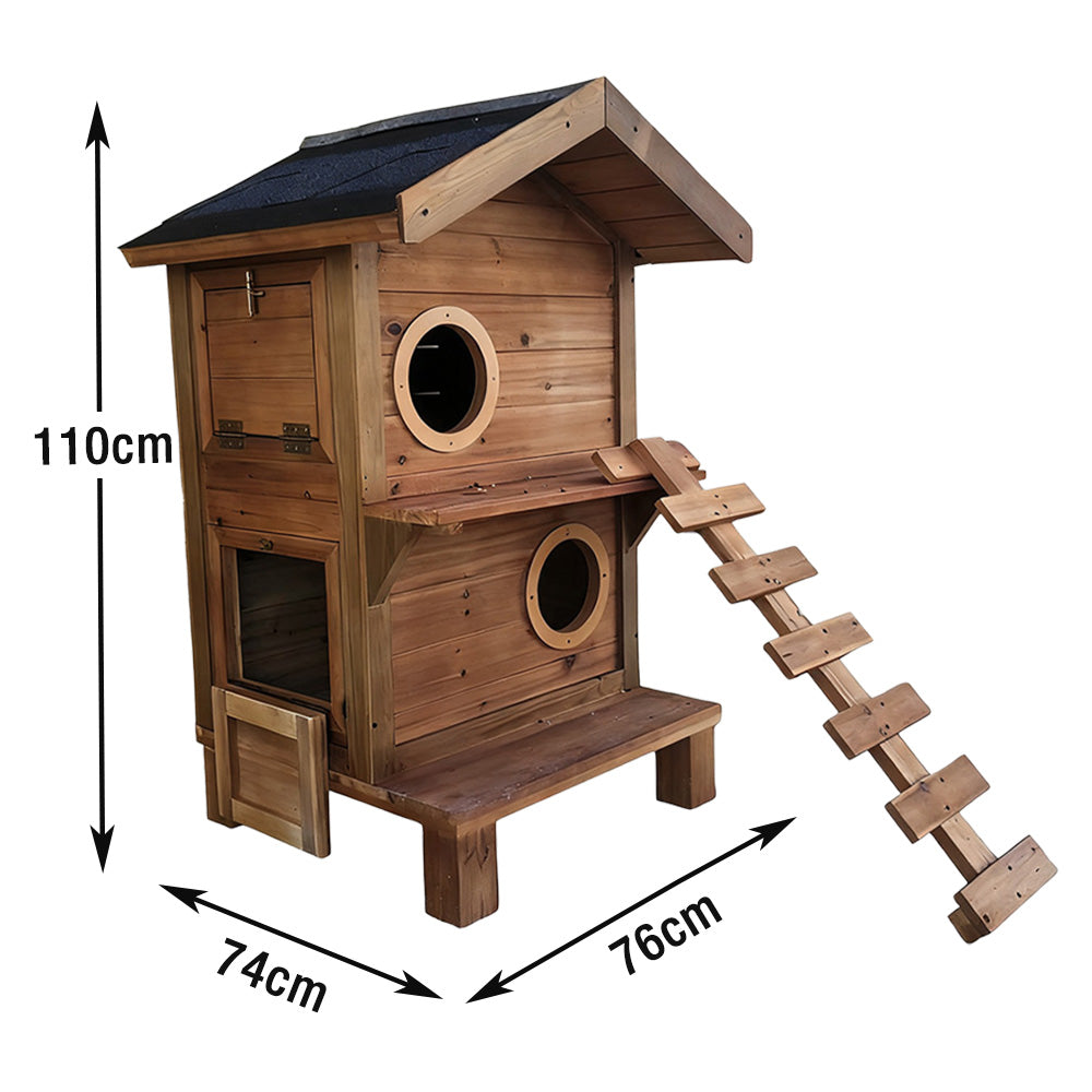PAWORA Outdoor Cat House - Durable Fir Wood, Scratch-Resistant, Moisture-Proof, Ventilated Design with Waterproof Roof, All-Season Pet Shelter - Wood