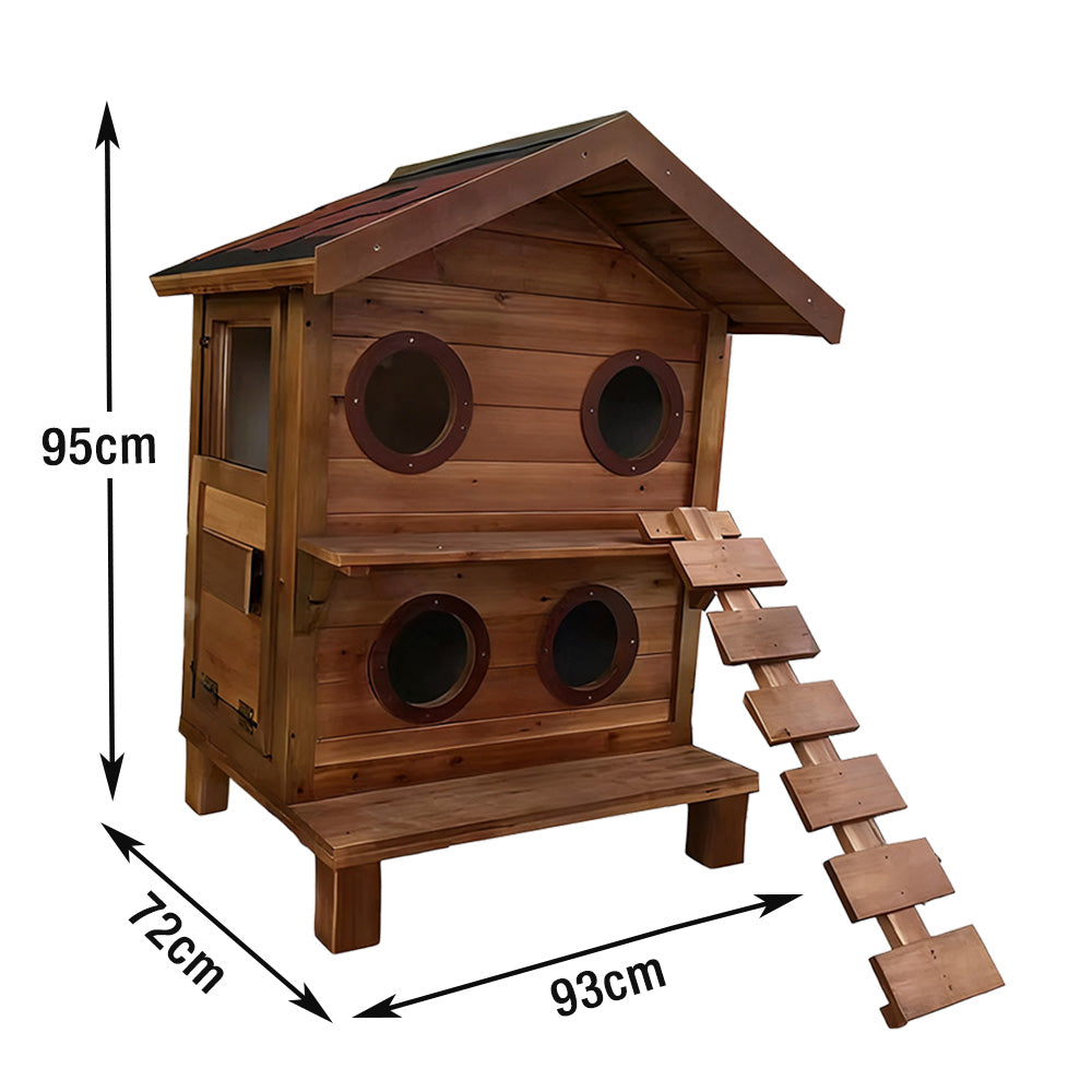 PAWORA Outdoor Cat House - Fir Wood Construction, Scratch-Resistant, Moisture-Proof, Ventilated with Waterproof Roof, All-Season Durable Pet Shelter - Wood