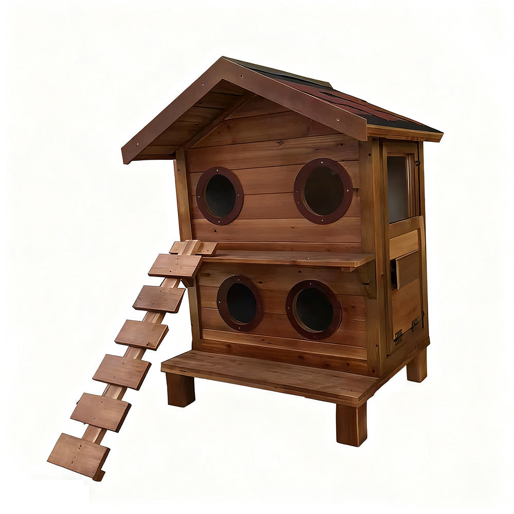 PAWORA Outdoor Cat House - Fir Wood Construction, Scratch-Resistant, Moisture-Proof, Ventilated with Waterproof Roof, All-Season Durable Pet Shelter - Wood