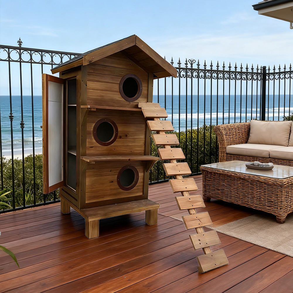 PAWORA Outdoor Cat House - Durable Fir Wood, Weatherproof Roof, Scratch-Resistant, Moisture-Proof, Ventilated Design, All-Season Safe Shelter for Pets