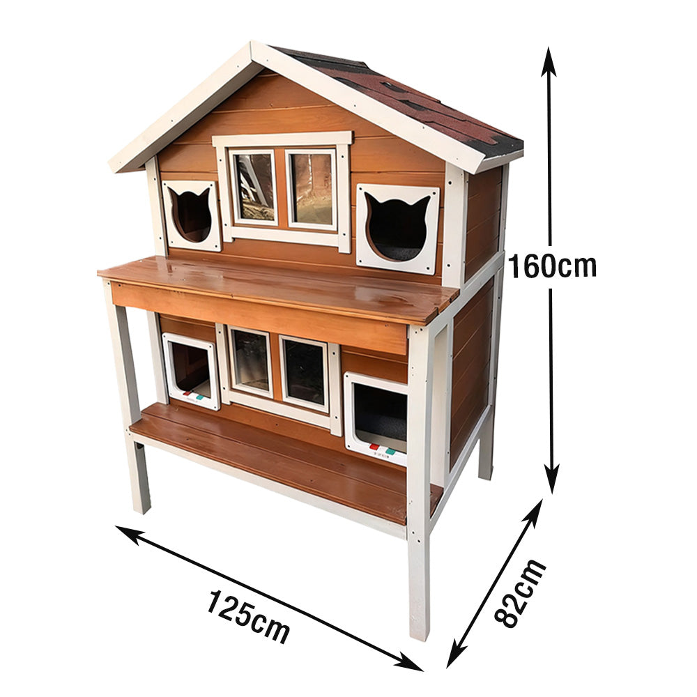 PAWORA Outdoor Cat House – Weatherproof Wooden Shelter for All Seasons, Sturdy Fir Frame, Waterproof Roof, Scratch Resistant Finish - Wood
