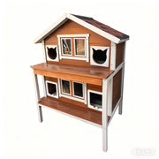 PAWORA Outdoor Cat House – Weatherproof Wooden Shelter for All Seasons, Sturdy Fir Frame, Waterproof Roof, Scratch Resistant Finish - Wood