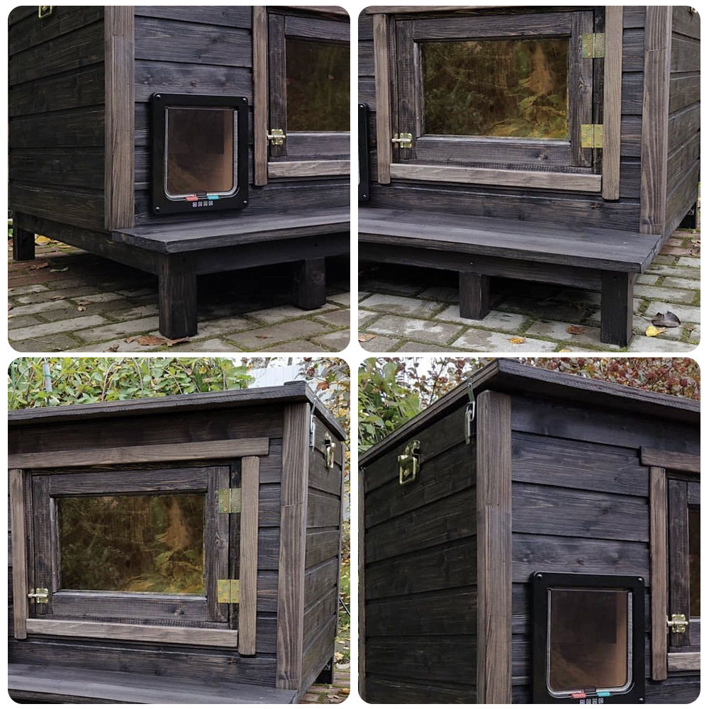 PAWORA Outdoor Cat House - Solid Fir Wood, Waterproof Roof, Scratch and Moisture Resistant, Ventilated Structure, All-Weather Comfortable Shelter for Pets - Brown