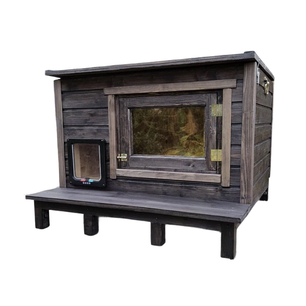 PAWORA Outdoor Cat House - Solid Fir Wood, Waterproof Roof, Scratch and Moisture Resistant, Ventilated Structure, All-Weather Comfortable Shelter for Pets - Brown