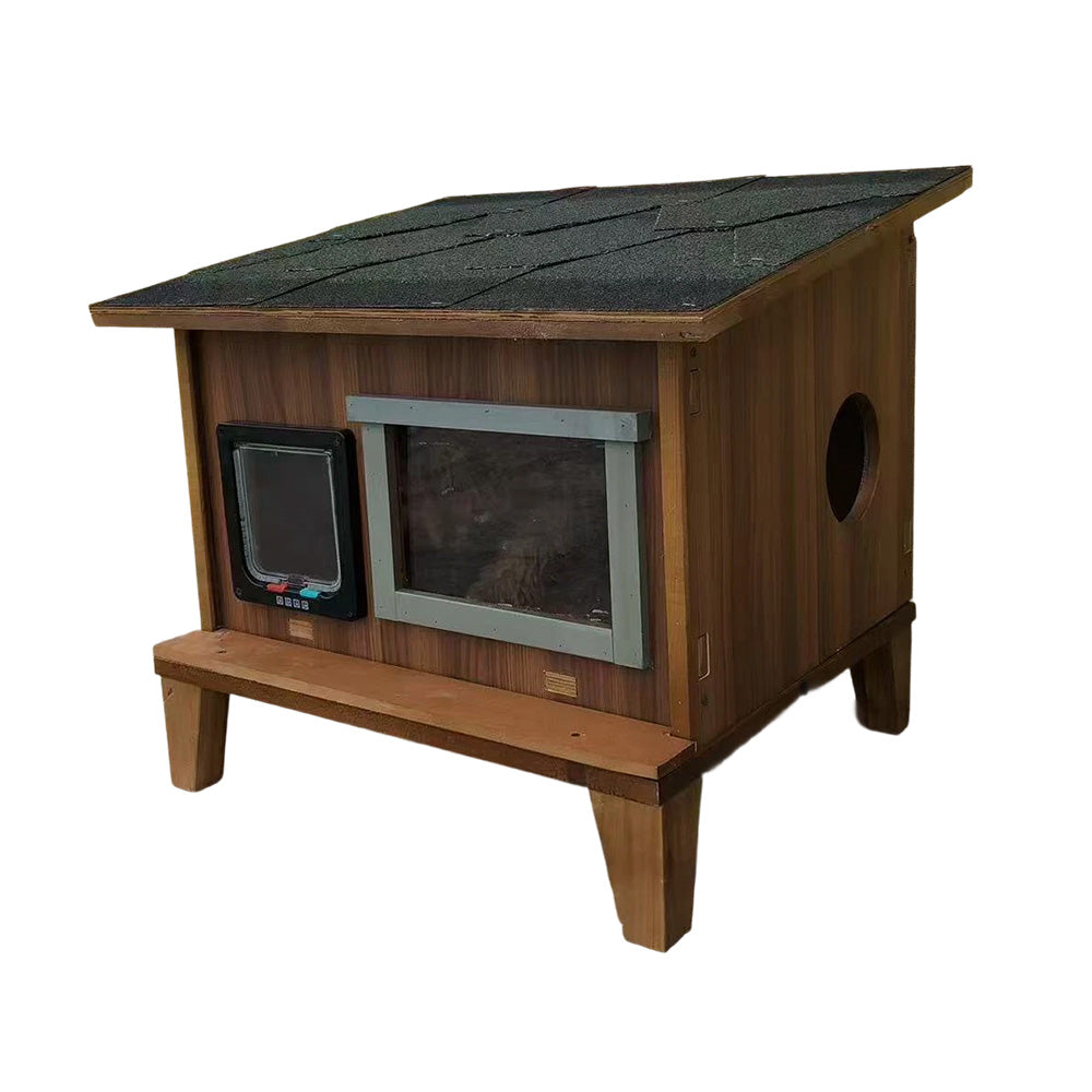 PAWORA Outdoor Cat House - Weatherproof Fir Wood with Waterproof Roof, Scratch-Resistant, Moisture-Proof, Ventilated Design, Safe All-Season Shelter for Pets - Wood