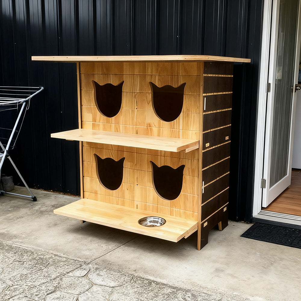 PAWORA Outdoor Cat House - Sturdy Fir Wood, Cozy All-Season Design, Waterproof Roof, Scratch & Moisture Resistant - Wood