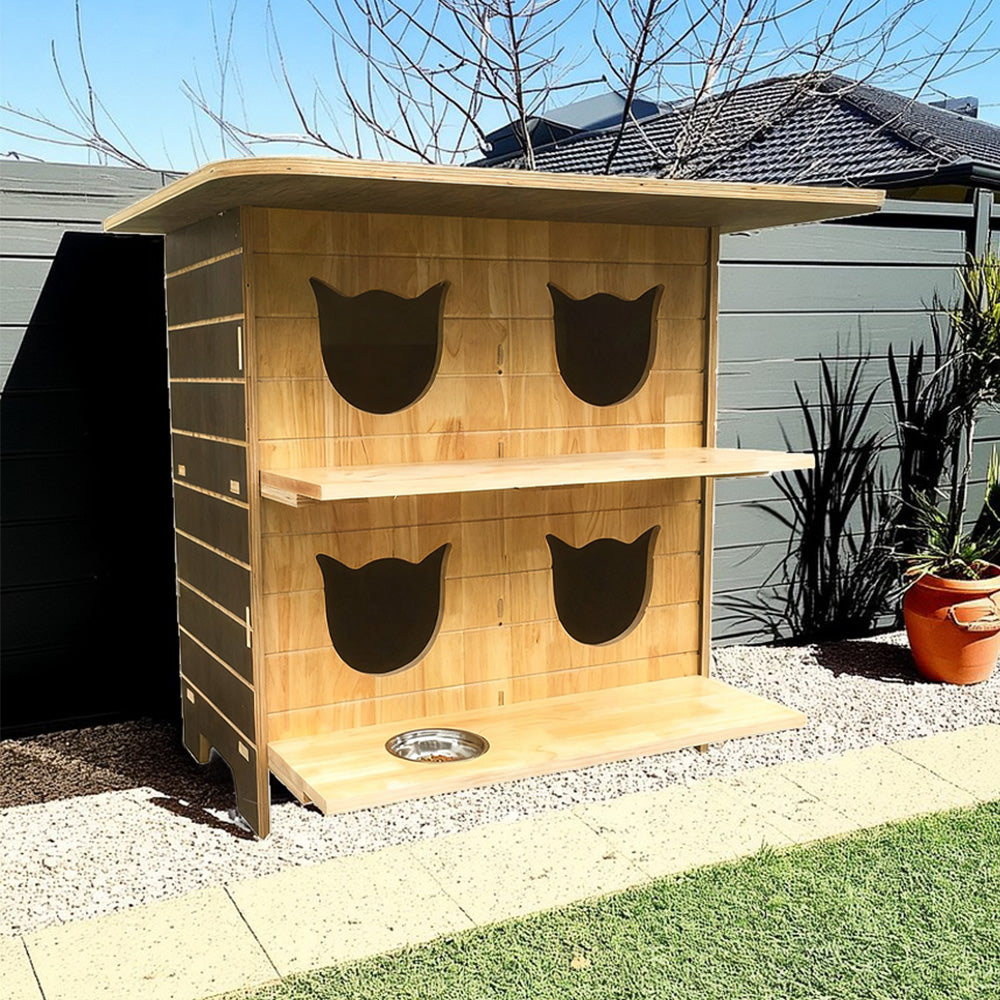 PAWORA Outdoor Cat House - Sturdy Fir Wood, Cozy All-Season Design, Waterproof Roof, Scratch & Moisture Resistant - Wood