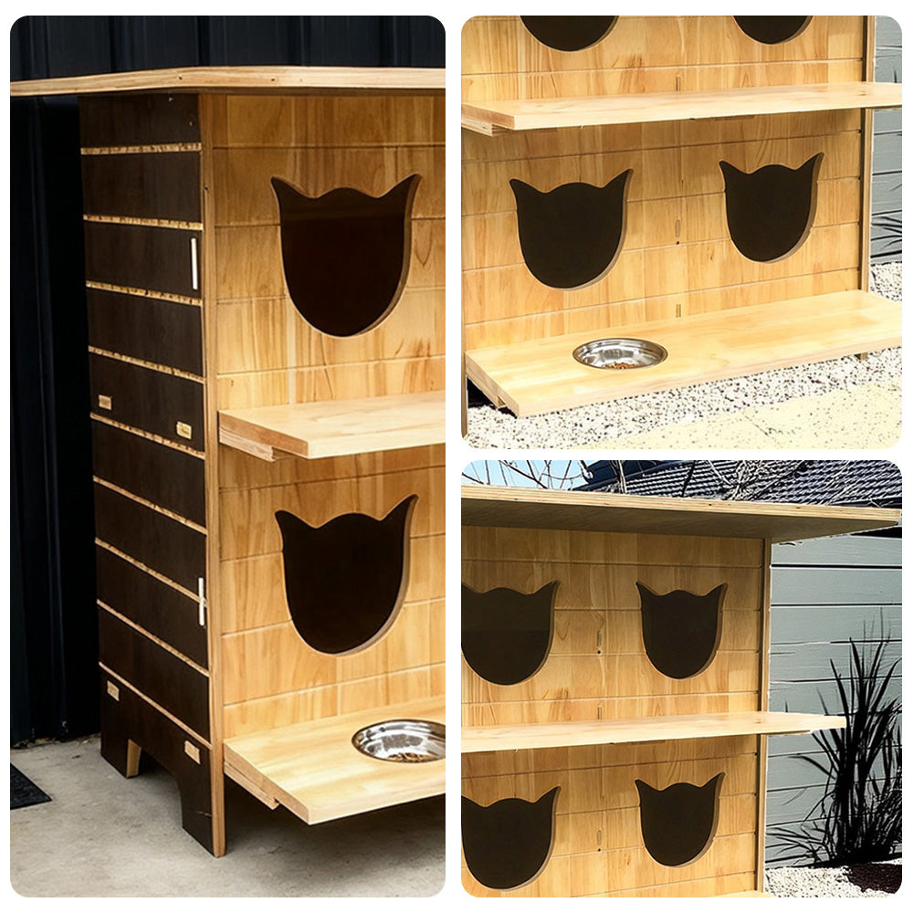 PAWORA Outdoor Cat House - Sturdy Fir Wood, Cozy All-Season Design, Waterproof Roof, Scratch & Moisture Resistant - Wood