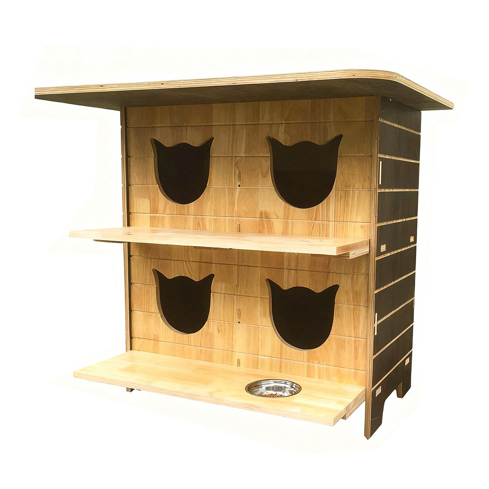 PAWORA Outdoor Cat House - Sturdy Fir Wood, Cozy All-Season Design, Waterproof Roof, Scratch & Moisture Resistant - Wood