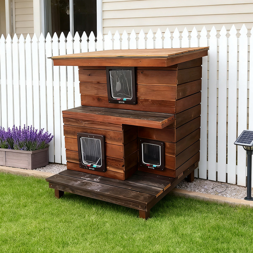 PAWORA Outdoor Cat House - Durable Fir Wood Construction, Weatherproof Roof, Ventilated Design, All-Season Protection, Comfortable Shelter for Pets