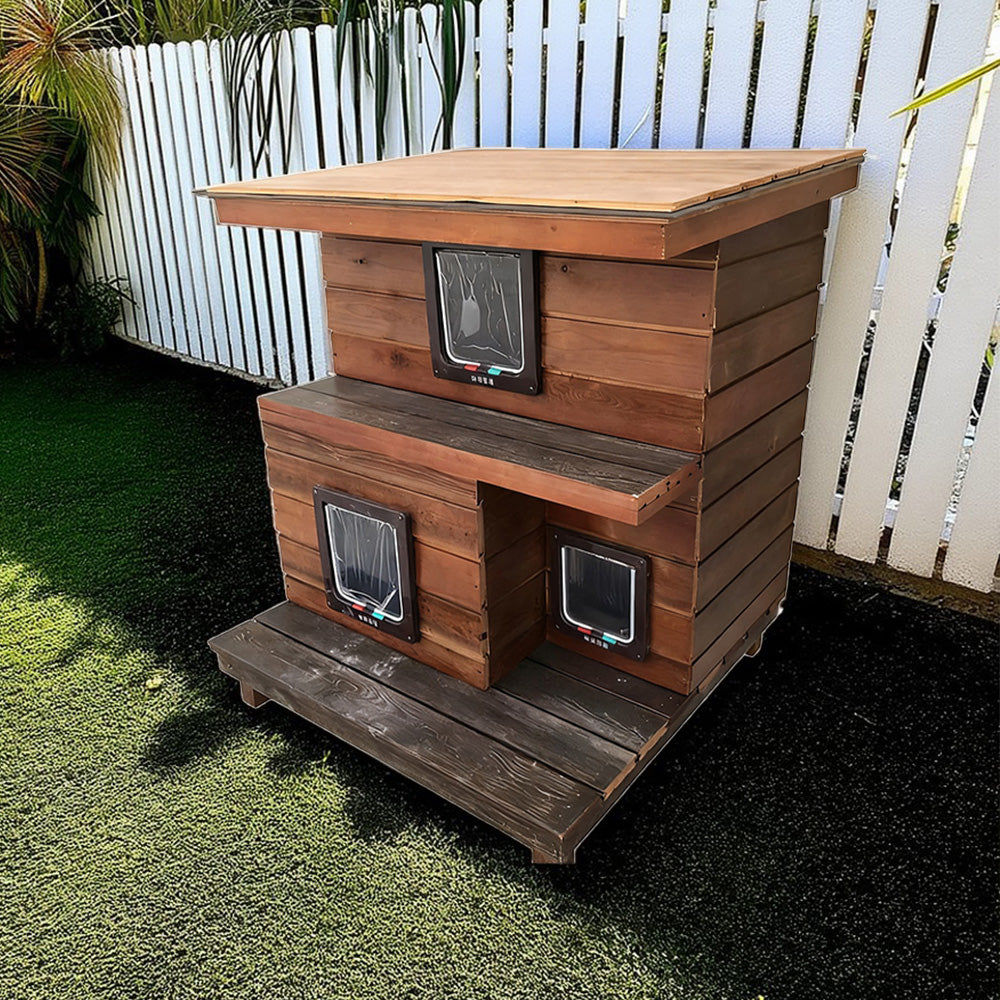 PAWORA Outdoor Cat House - Durable Fir Wood Construction, Weatherproof Roof, Ventilated Design, All-Season Protection, Comfortable Shelter for Pets