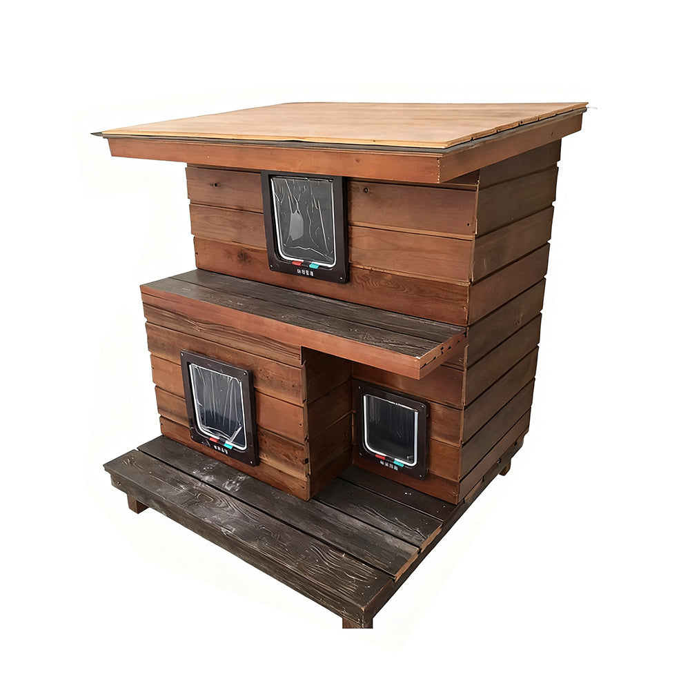 PAWORA Outdoor Cat House - Durable Fir Wood Construction, Weatherproof Roof, Ventilated Design, All-Season Protection, Comfortable Shelter for Pets