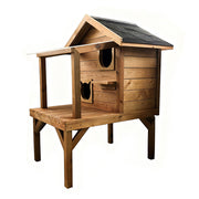 PAWORA Outdoor Cat House - Strong Fir Wood Build, Weatherproof Roof for Rain & Sun, Scratch and Moisture Resistant, Ventilated Structure, Safe All-Season Pet Shelter - Wood