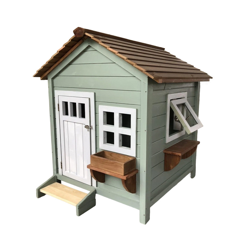 PAWORA Outdoor Cat House - Fir Wood, Waterproof Roof, Scratch & Moisture Resistant, Ventilated Design, All-Season Pet Shelter - Green
