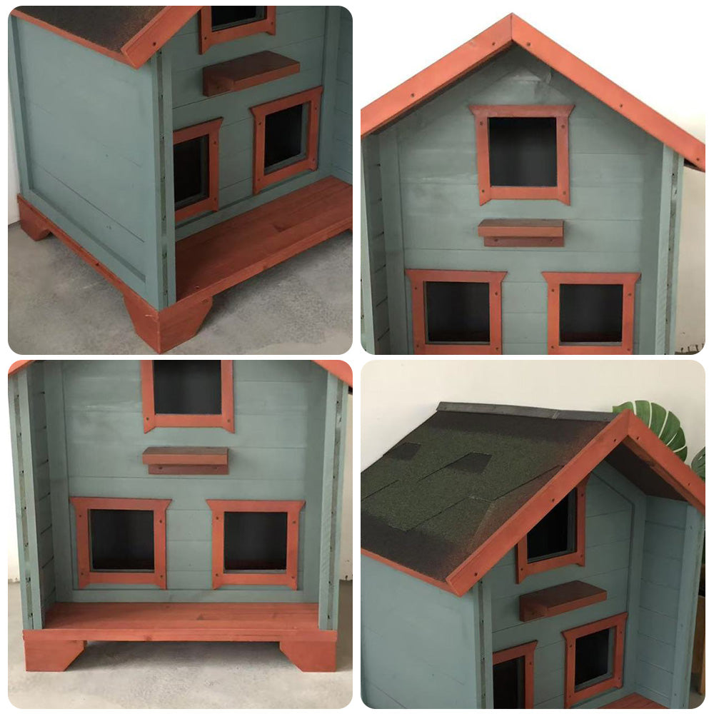 PAWORA Outdoor Cat House - Durable Fir Wood, Weatherproof Roof, Breathable Design, Scratch-Resistant, Safe All-Season Shelter - Blue