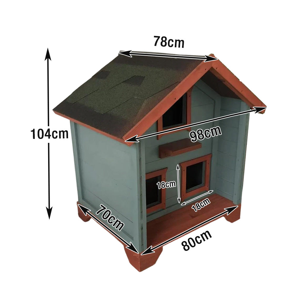 PAWORA Outdoor Cat House - Durable Fir Wood, Weatherproof Roof, Breathable Design, Scratch-Resistant, Safe All-Season Shelter - Blue