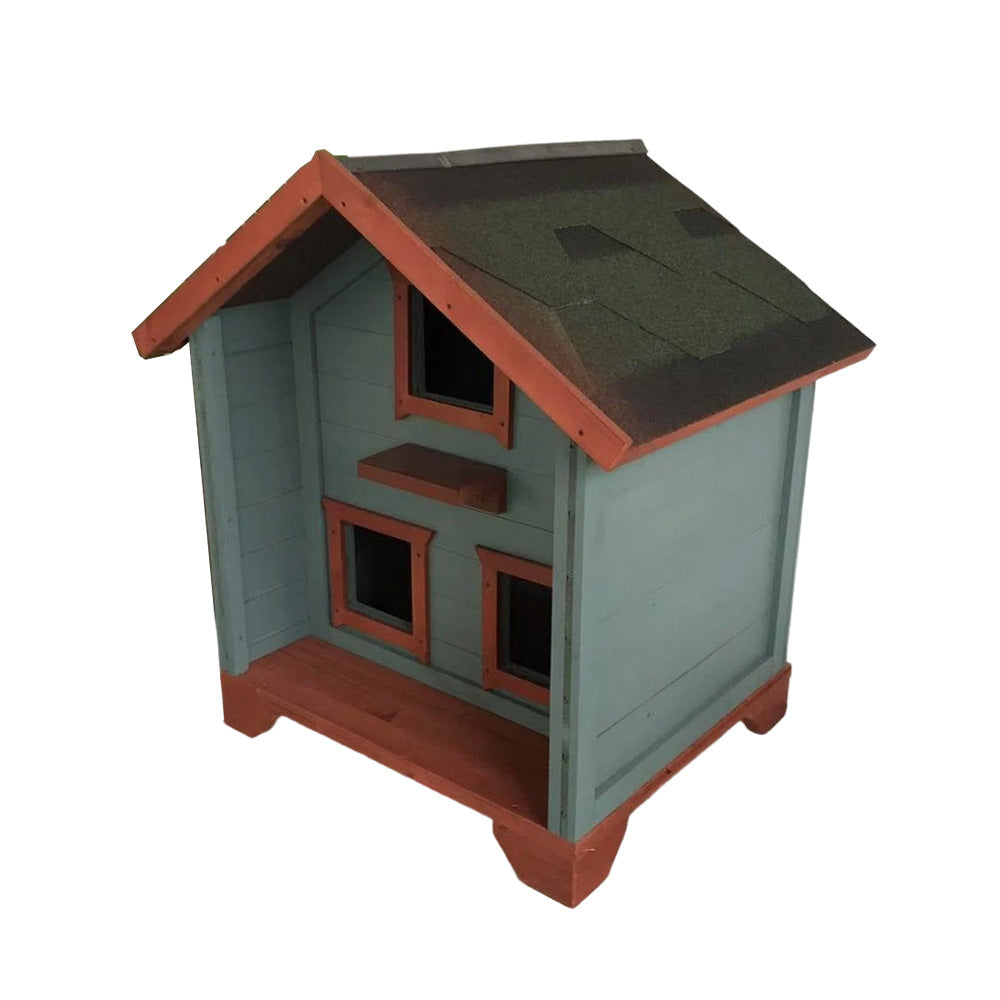 PAWORA Outdoor Cat House - Durable Fir Wood, Weatherproof Roof, Breathable Design, Scratch-Resistant, Safe All-Season Shelter - Blue