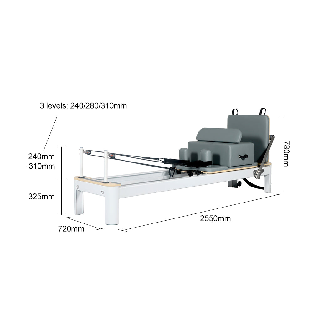 MN-S02 High Foot Bar Aluminum Alloy Frame Pilates Reformer Home Gym Train Equipment Machine - White&Gray