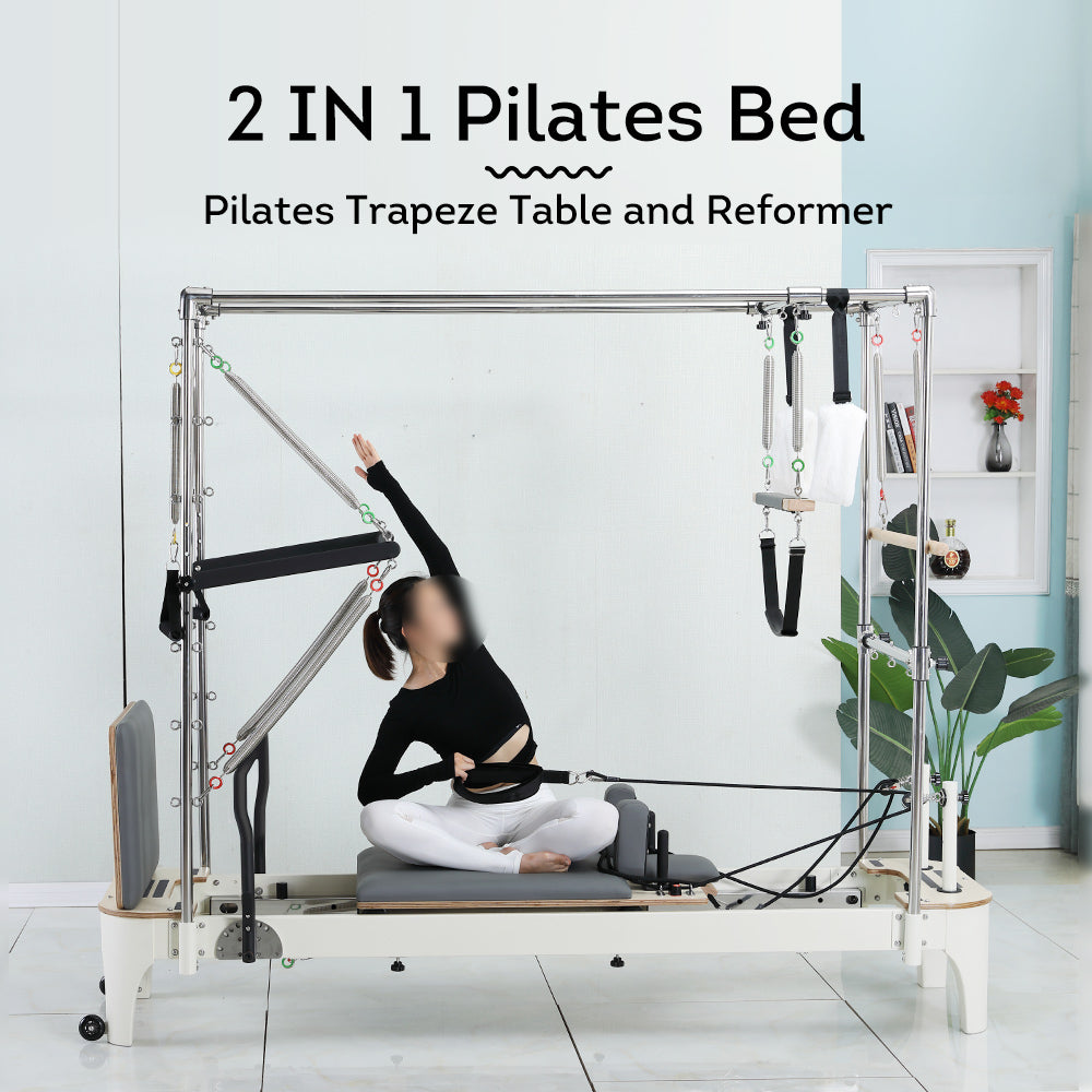 MN013 2-IN-1 Trapeze Table Reformer Pilates Bed Home Gym Train Equipment Machine - White