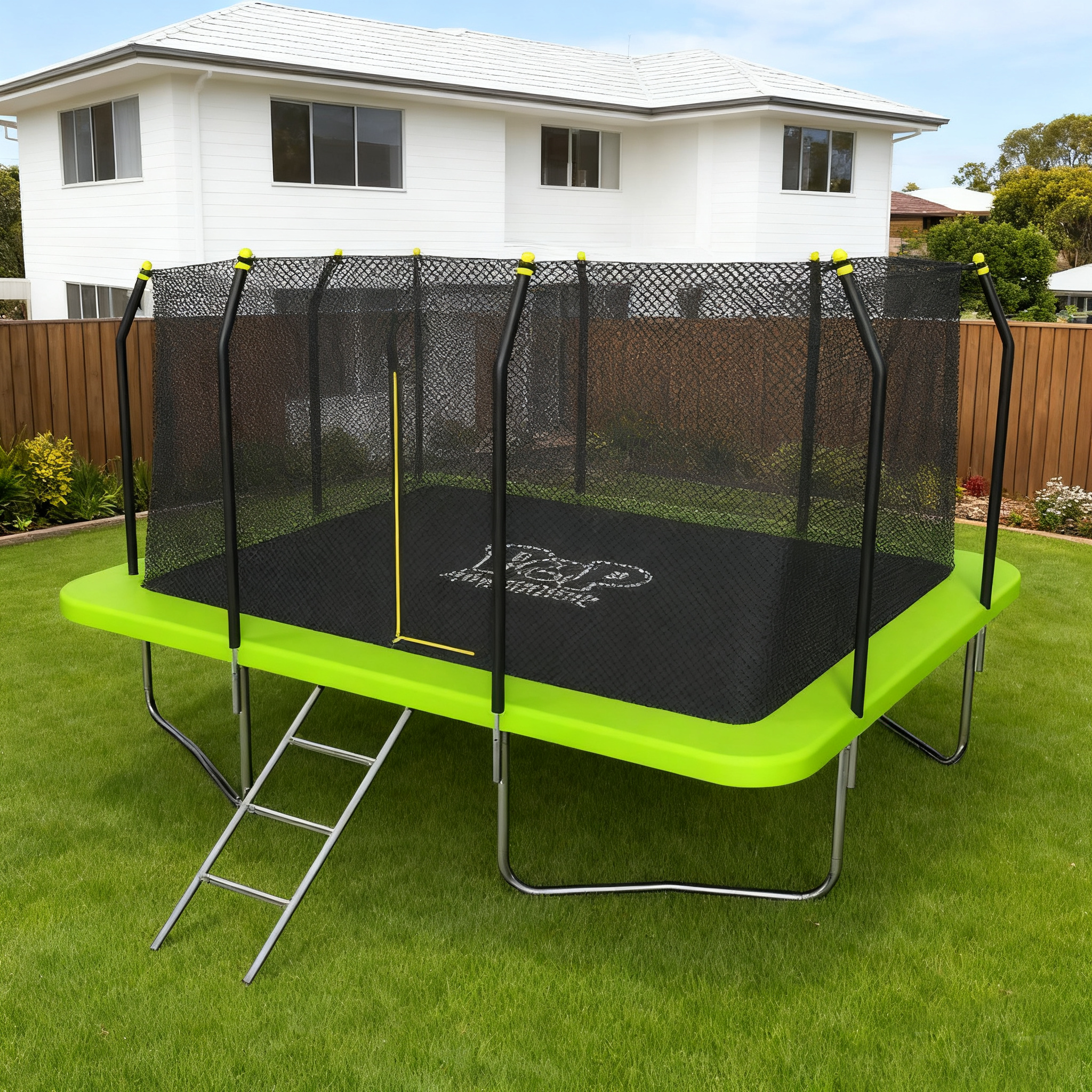 POP MASTER 6X9FT Rectangular Trampoline with Spring Ladder Safety Net Kids