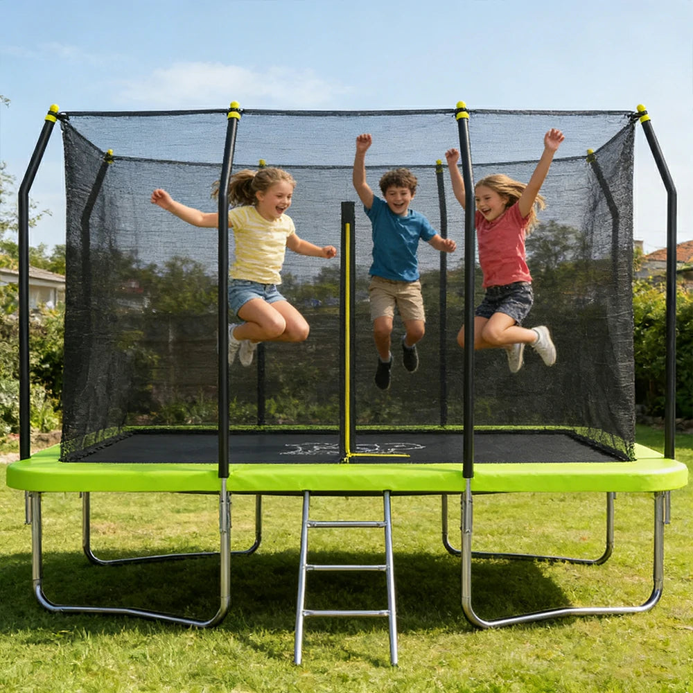POP MASTER 7FT x 10FT Rectangular Trampoline with Spring Ladder Safety Net Kids