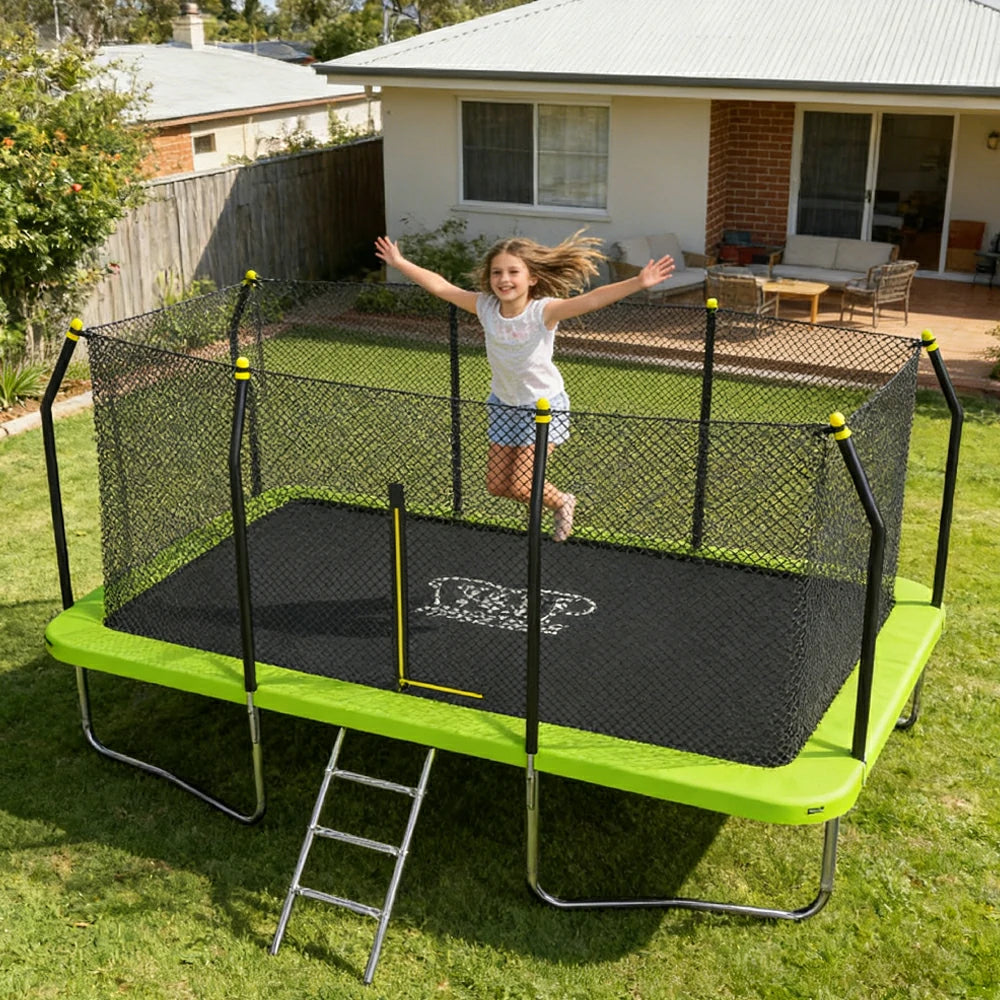 POP MASTER 8FT x 11FT Rectangular Trampoline with Spring Ladder Safety Net Kids