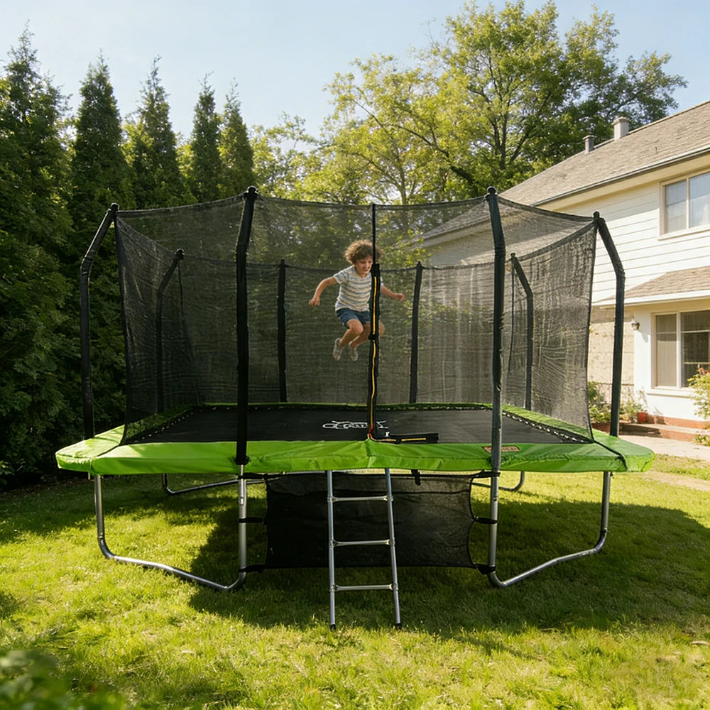 POP MASTER 9FT x 12FT Rectangular Trampoline with Spring Ladder Safety Net Kids