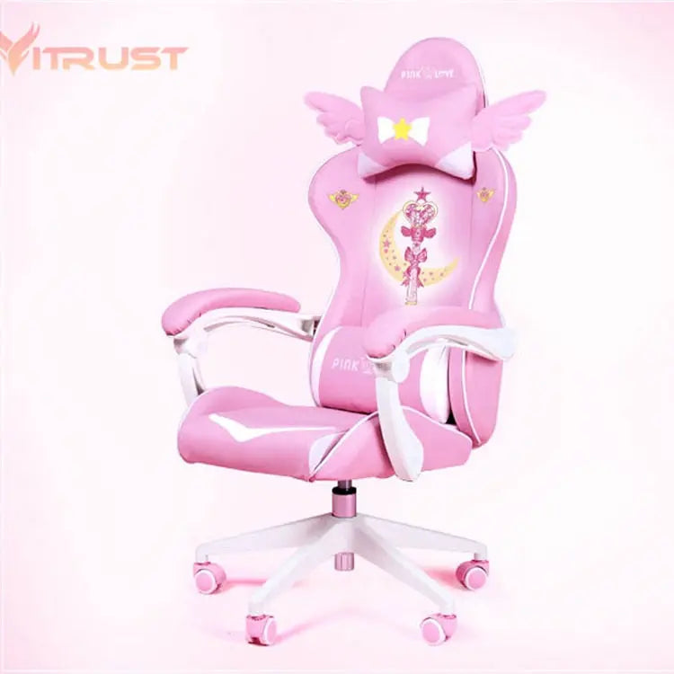 MODERA Pink Girl Gaming Chair Magic Comfortable Anchor Live Chair Gaming Chair Cute Pink Gaming Chair