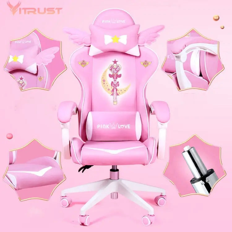 MODERA Pink Girl Gaming Chair Magic Comfortable Anchor Live Chair Gaming Chair Cute Pink Gaming Chair