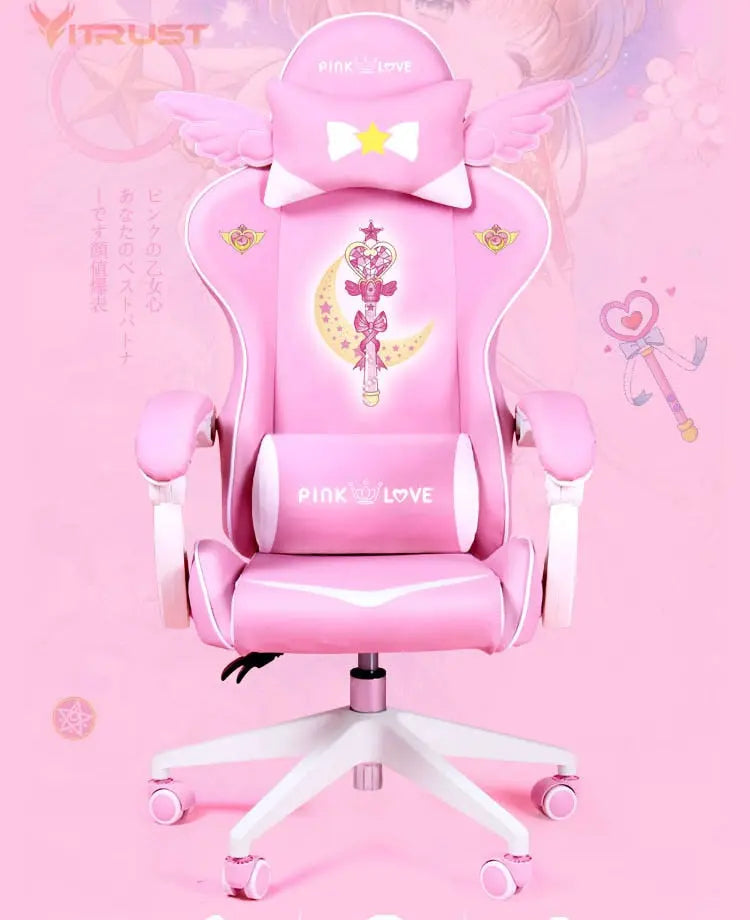 MODERA Pink Girl Gaming Chair Magic Comfortable Anchor Live Chair Gaming Chair Cute Pink Gaming Chair