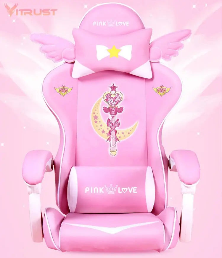 MODERA Pink Girl Gaming Chair Magic Comfortable Anchor Live Chair Gaming Chair Cute Pink Gaming Chair