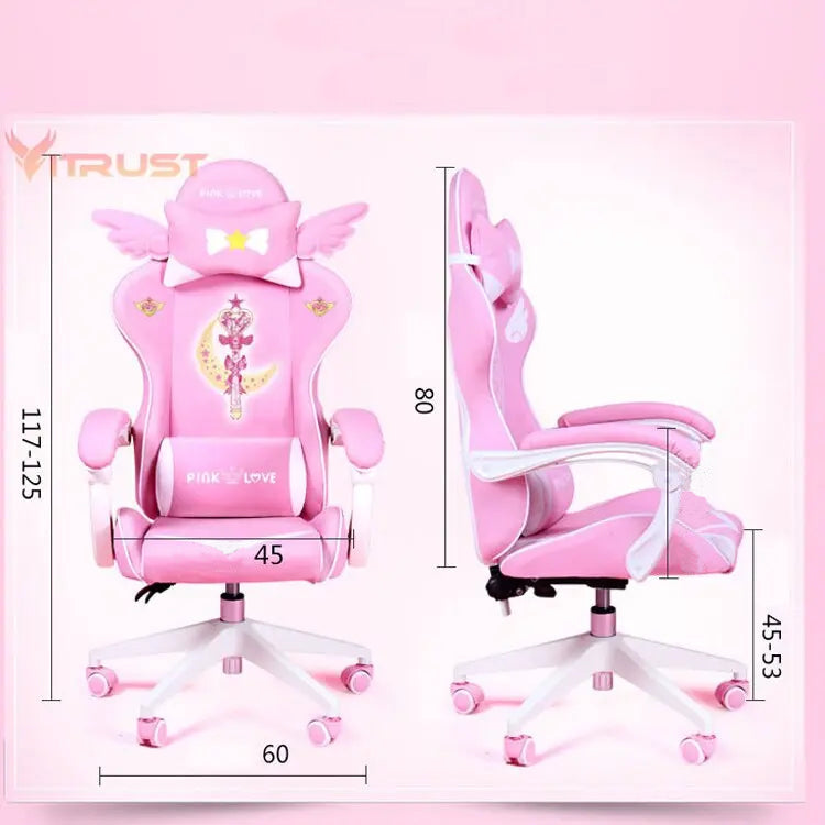 MODERA Pink Girl Gaming Chair Magic Comfortable Anchor Live Chair Gaming Chair Cute Pink Gaming Chair
